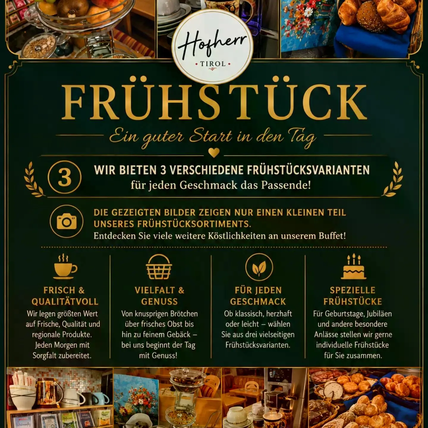 Übersicht der Frühstücksvarianten bei Hofherr